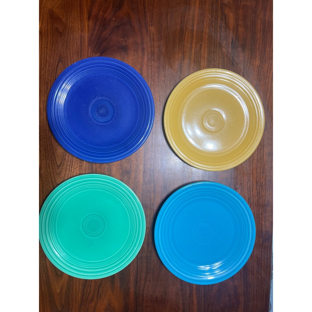 Vintage Fiesta Plates 9.5" Set‎ of 4 Cobalt Yellow Turquoise Green Dinnerware